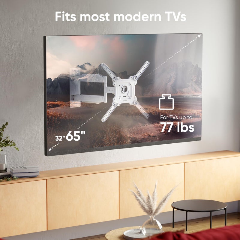 ONKRON Full Motion TV Wall Bracket for 32-65 Inch Screen, Television Wall Mount Weight up to 35 kg, Universal TV Bracket VESA 100x100 - VESA 400x400, Tilt and Swivel Television Mount White M4-W - Image 2
